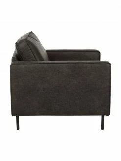 Westwing Collection Fauteuil de salon cuir recyclé brun-gris Hunter, larg. 87 x prof. 95 cm -furniture Soldes Fauteuil de salon cuir recycle brun gris Hunter 3