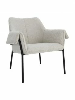 Fauteuil en tissu bouclé blanc Effekt, larg. 75 x prof. 64 cm