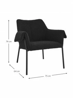 Fauteuil en tissu bouclé noir Effekt, larg. 75 x prof. 64 cm -furniture Soldes Fauteuil en tissu boucle noir Effekt 2