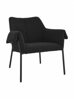 Fauteuil en tissu bouclé noir Effekt, larg. 75 x prof. 64 cm