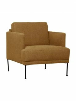 Westwing Collection Fauteuil jaune ocre pieds en métal Fluente, larg. 74 x haut. 85 cm