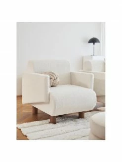 Westwing Collection Fauteuil lounge blanc crème pieds en bois Coco, larg. 92 x prof. 79 cm -furniture Soldes Fauteuil lounge blanc creme pieds en bois Coco 2