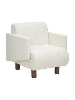 Westwing Collection Fauteuil lounge blanc crème pieds en bois Coco, larg. 92 x prof. 79 cm