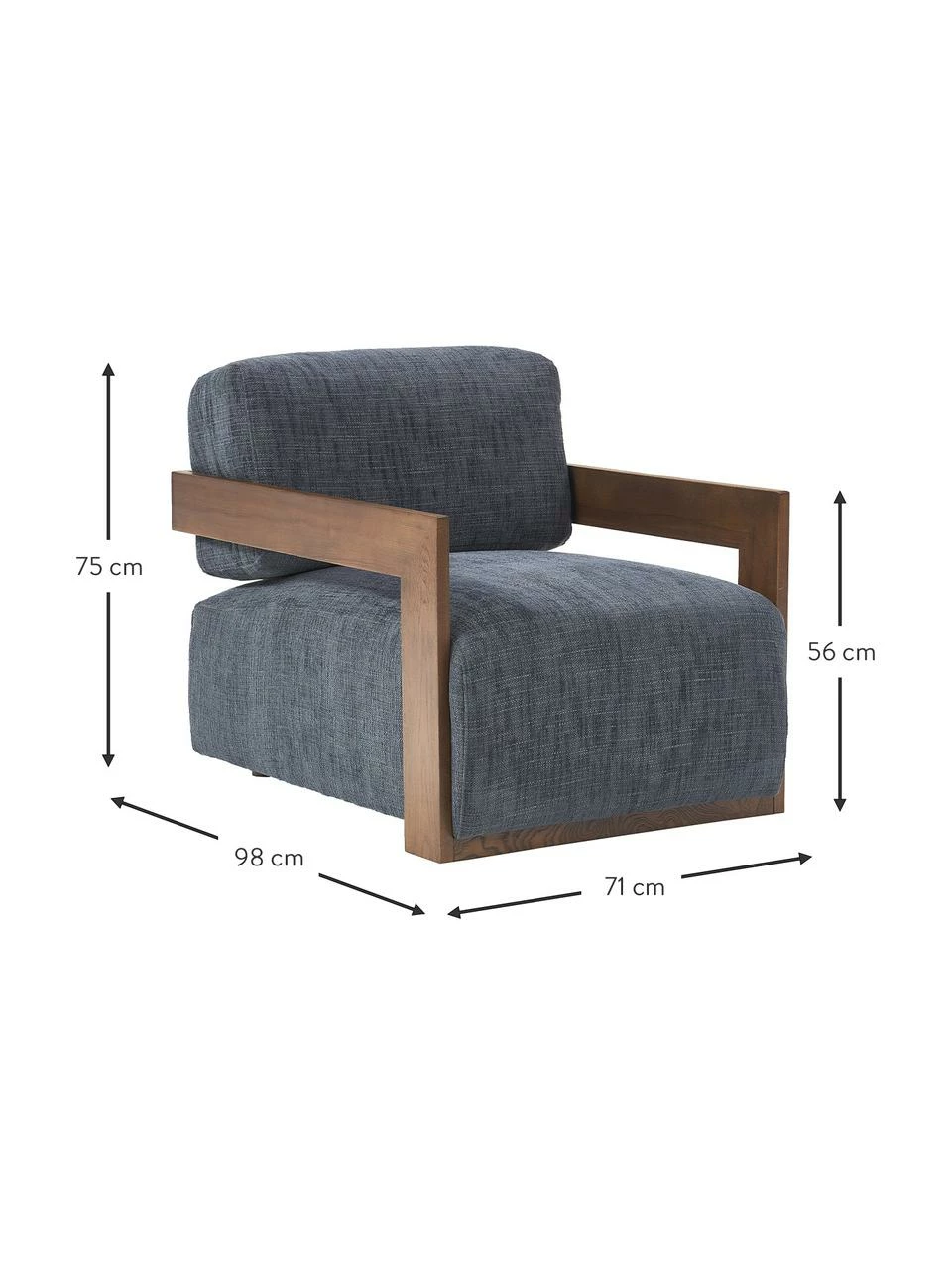 Westwing Collection Fauteuil lounge bleu foncé Cooper, larg. 71 x prof. 98 cm 3 Westwing Collection Fauteuil lounge bleu foncé Cooper, larg. 71 x prof. 98 cm – Image 3