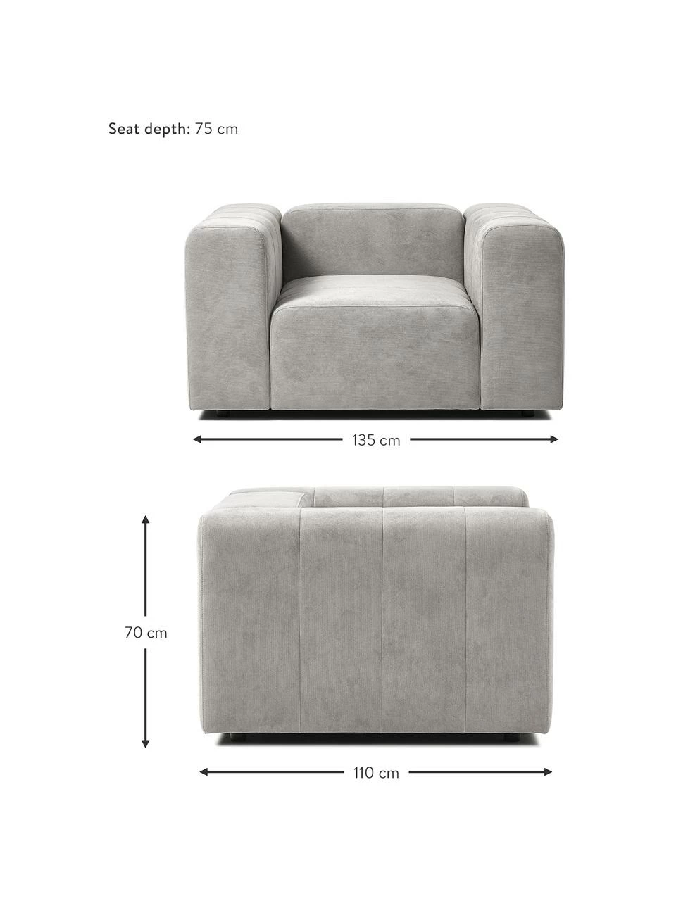 Westwing Collection Fauteuil lounge gris argenté Lena, larg. 134 x prof. 106 cm 3 Westwing Collection Fauteuil lounge gris argenté Lena, larg. 134 x prof. 106 cm – Image 3