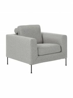 Westwing Collection Fauteuil lounge gris clair avec pieds en métal Cucita, larg. 98 x prof. 94 cm