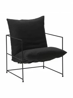 Westwing Collection Fauteuil lounge gris foncé cadre en métal Wayne, larg. 69 x prof. 74 cm