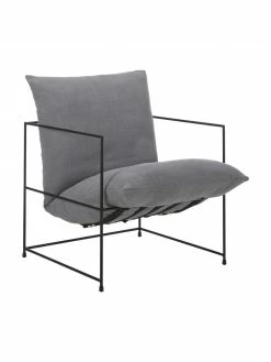 Westwing Collection Fauteuil lounge gris foncé cadre en métal Wayne, larg. 69 x prof. 74 cm