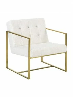 Westwing Collection Fauteuil lounge peluche blanc crème Manhattan, larg. 70 x prof. 72 cm