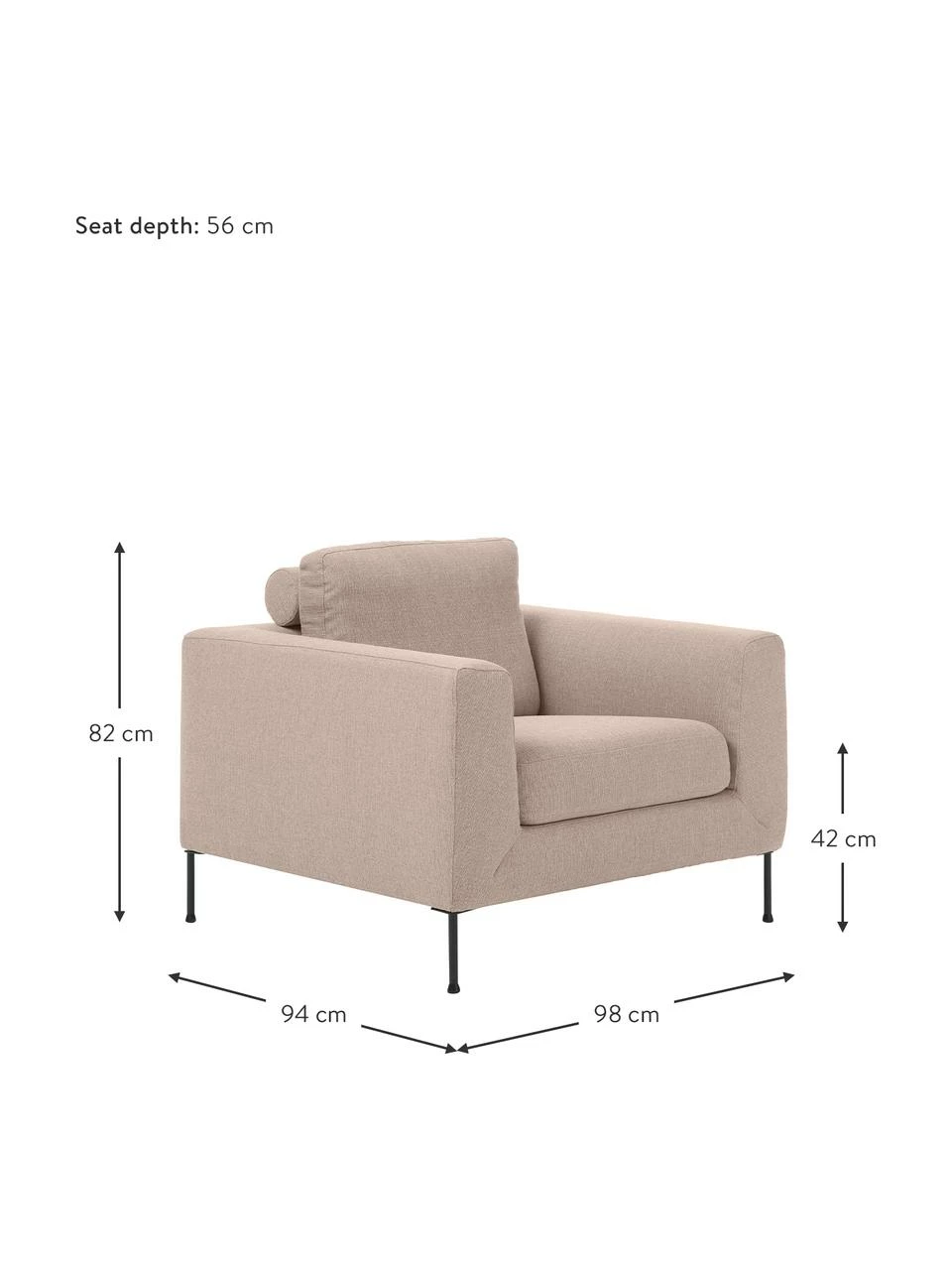 Westwing Collection Fauteuil lounge taupe avec pieds en métal Cucita, larg. 98 x prof. 94 cm 2 Westwing Collection Fauteuil lounge taupe avec pieds en métal Cucita, larg. 98 x prof. 94 cm – Image 2