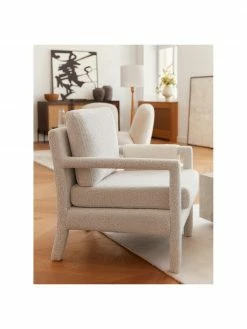 Westwing Collection Fauteuil lounge tissu bouclé blanc Claudette, larg. 65 x prof. 75 cm -furniture Soldes Fauteuil lounge tissu boucle blanc Claudette 2