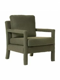 Westwing Collection Fauteuil lounge tissu bouclé vert Claudette, larg. 65 x prof. 75 cm