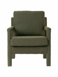 Westwing Collection Fauteuil lounge tissu bouclé vert Claudette, larg. 65 x prof. 75 cm -furniture Soldes Fauteuil lounge tissu boucle vert Claudette 3