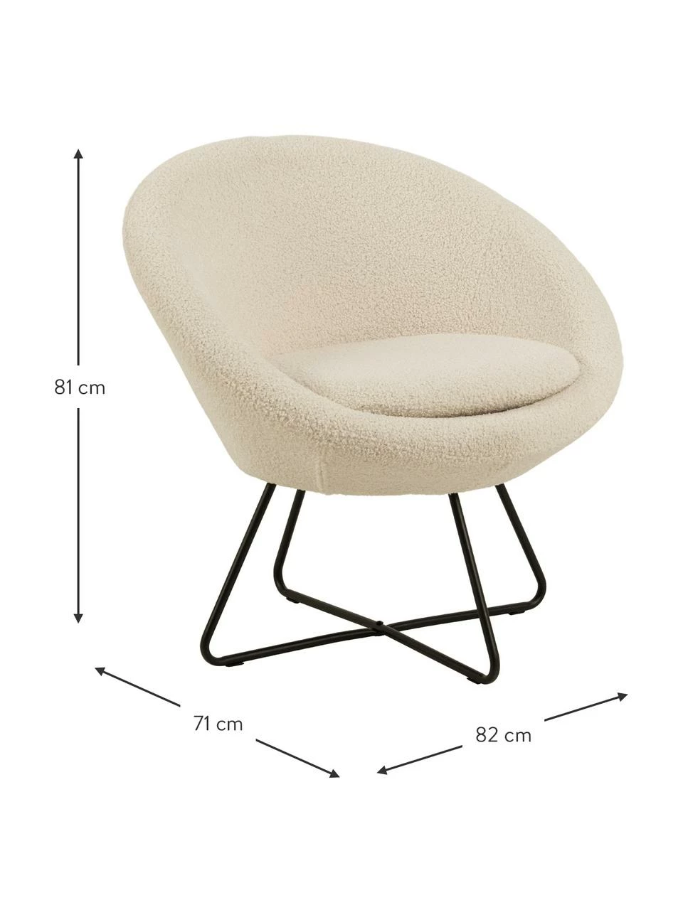 Fauteuil lounge tissu peluche beige Center, larg. 82 x prof. 71 cm 3 Fauteuil lounge tissu peluche beige Center, larg. 82 x prof. 71 cm – Image 3