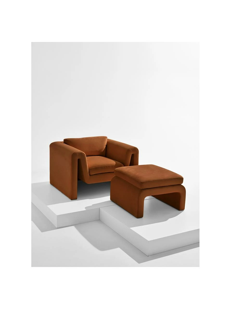 Fauteuil lounge velours brun Mika, larg. 105 x prof. 88 cm 2 Fauteuil lounge velours brun Mika, larg. 105 x prof. 88 cm – Image 2