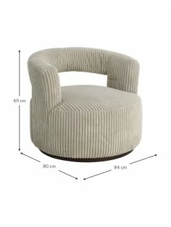 Fauteuil lounge velours côtelé beige Jona, larg. 84 x prof. 80 cmDisponibilité limitée -furniture Soldes Fauteuil lounge velours cotele beige Jona 2