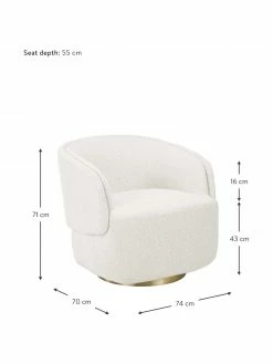 Westwing Collection Fauteuil pivotant tissu bouclé crème Irene, larg. 74 x prof. 70 cm -furniture Soldes Fauteuil pivotant tissu boucle creme Irene 3