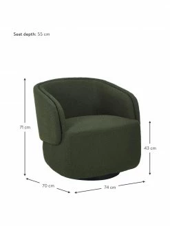 Westwing Collection Fauteuil pivotant tissu bouclé vert Irene, larg. 74 x prof. 70 cm -furniture Soldes Fauteuil pivotant tissu boucle vert Irene 2