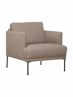 Westwing Collection Fauteuil taupe avec pieds en métal Fluente, larg. 74 x haut. 85 cm