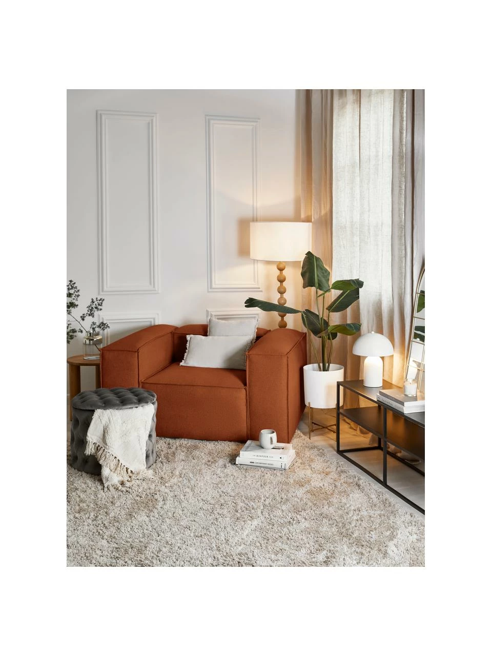 Westwing Collection Fauteuil terracotta Lennon, larg. 130 x prof. 101 cm 2 Westwing Collection Fauteuil terracotta Lennon, larg. 130 x prof. 101 cm – Image 2