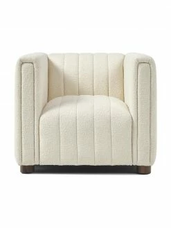 Westwing Collection Fauteuil tissu bouclé blanc crème avec pieds en bois Antonio, larg. 88 x haut. 71 cm -furniture Soldes Fauteuil tissu boucle blanc creme avec pieds en bois Antonio 5