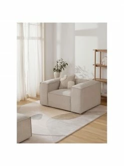 Westwing Collection Fauteuil velours côtelé beige Lennon, larg. 130 x prof. 101 cm -furniture Soldes Fauteuil velours cotele beige Lennon 3