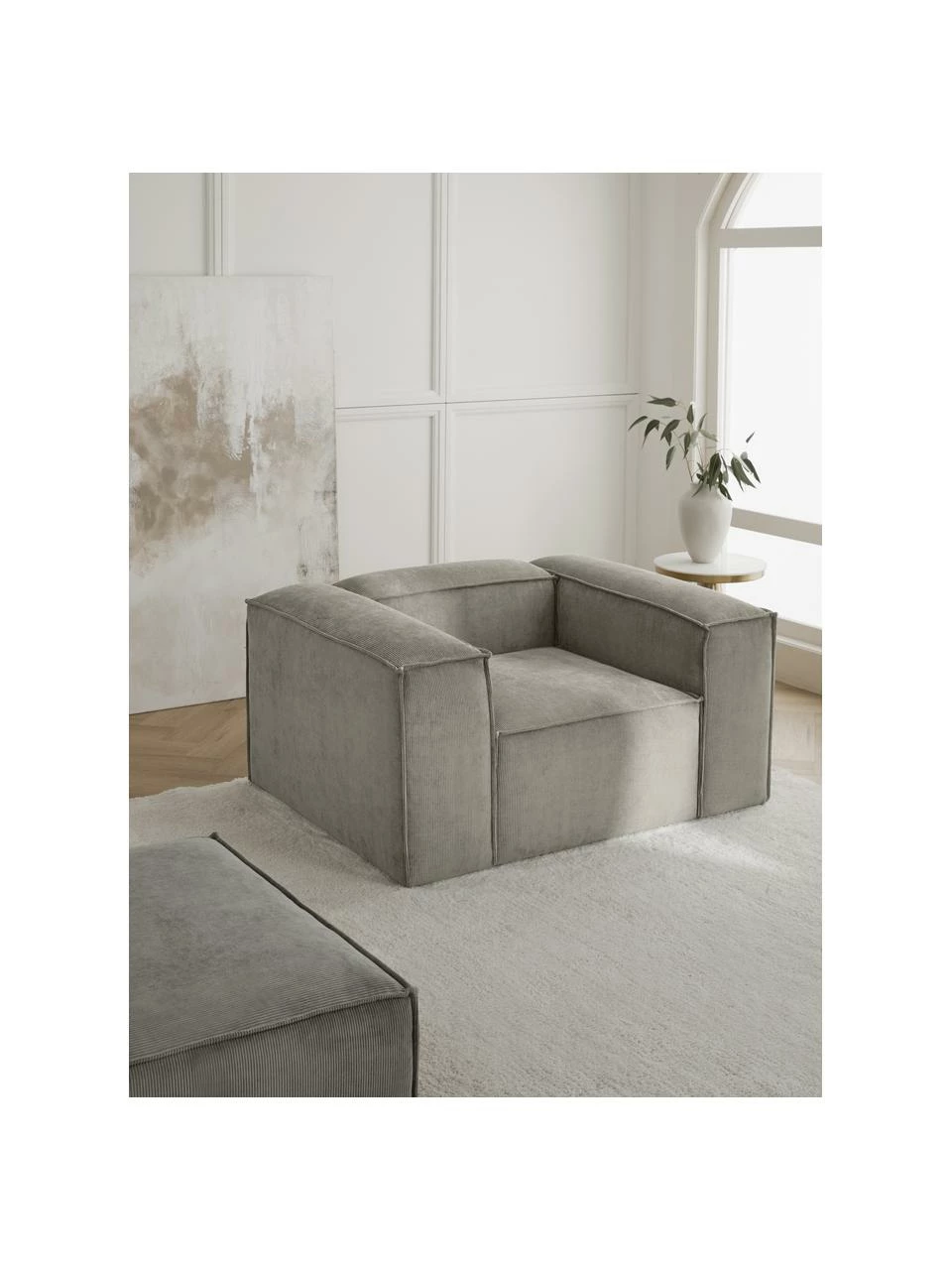 Westwing Collection Fauteuil velours côtelé gris Lennon, larg. 130 x prof. 101 cm 2 Westwing Collection Fauteuil velours côtelé gris Lennon, larg. 130 x prof. 101 cm – Image 2