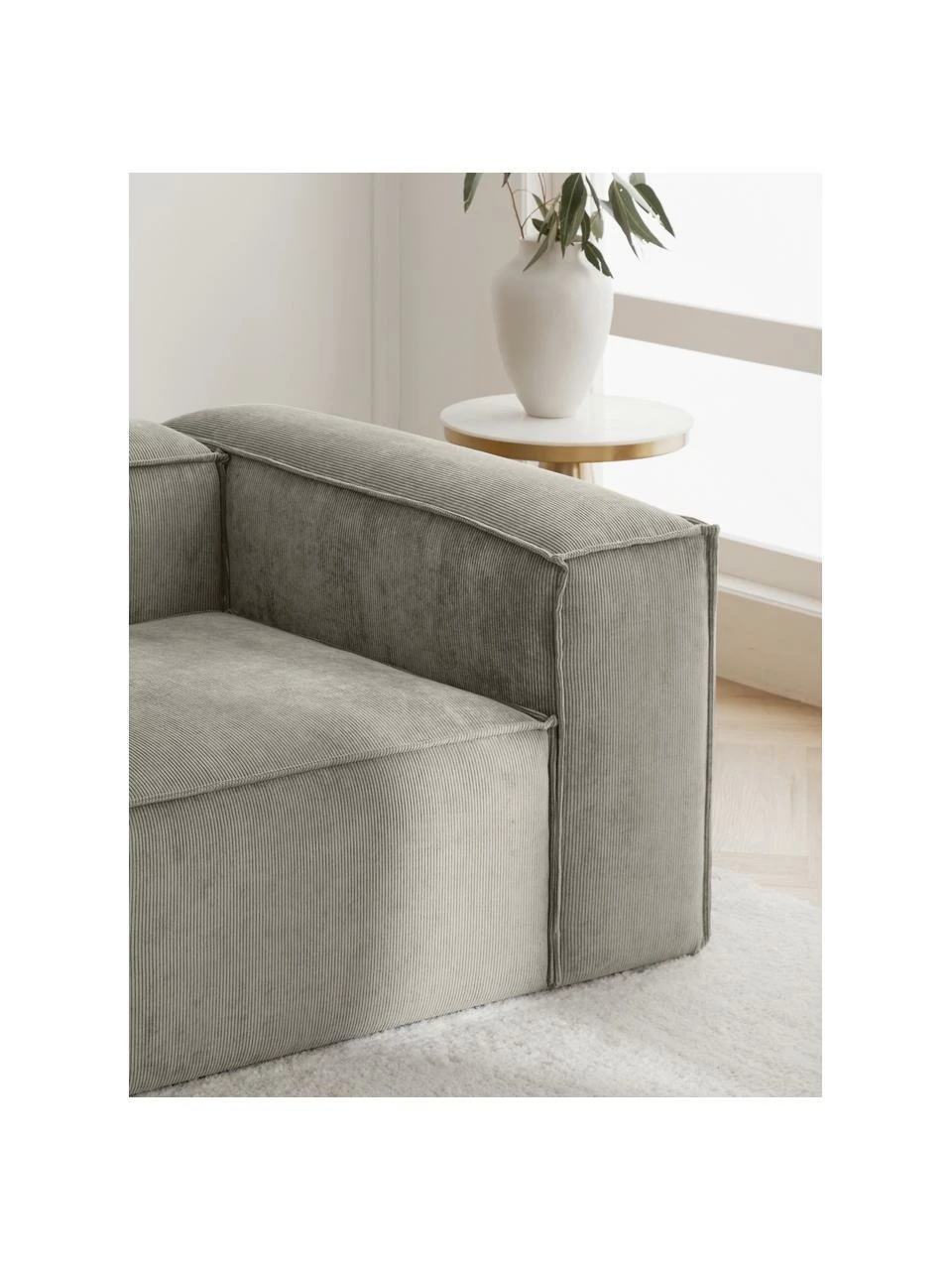 Westwing Collection Fauteuil velours côtelé gris Lennon, larg. 130 x prof. 101 cm 3 Westwing Collection Fauteuil velours côtelé gris Lennon, larg. 130 x prof. 101 cm – Image 3