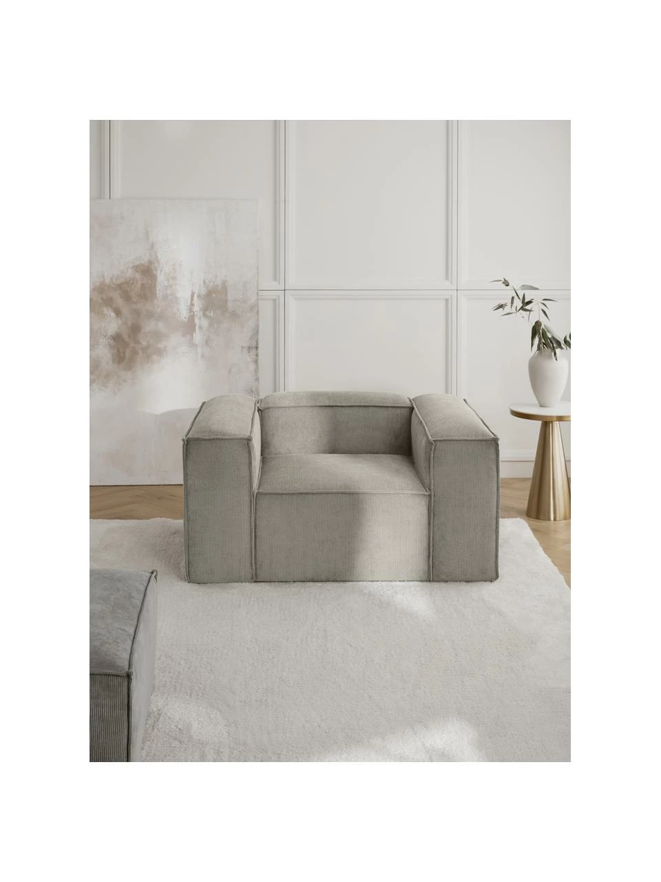 Westwing Collection Fauteuil velours côtelé gris Lennon, larg. 130 x prof. 101 cm 4 Westwing Collection Fauteuil velours côtelé gris Lennon, larg. 130 x prof. 101 cm – Image 4