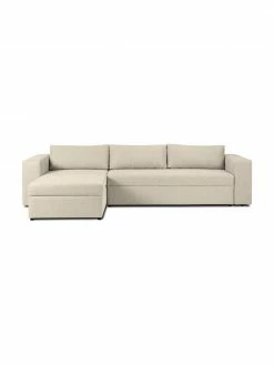Westwing Collection Grand canapé convertible beige, avec rangement Noah, larg. 343 x prof. 180 cm, méridienne à gauche