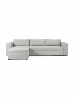 Westwing Collection Grand canapé convertible gris clair, avec rangement Noah, larg. 343 x prof. 180 cm, méridienne à gauche