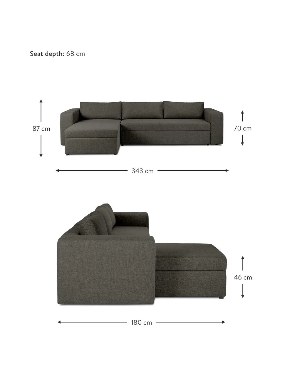 Westwing Collection Grand canapé convertible gris foncé, avec rangement Noah, larg. 343 x prof. 180 cm, méridienne à gauche 2 Westwing Collection Grand canapé convertible gris foncé, avec rangement Noah, larg. 343 x prof. 180 cm, méridienne à gauche – Image 2