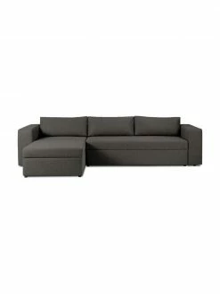 Westwing Collection Grand canapé convertible gris foncé, avec rangement Noah, larg. 343 x prof. 180 cm, méridienne à gauche