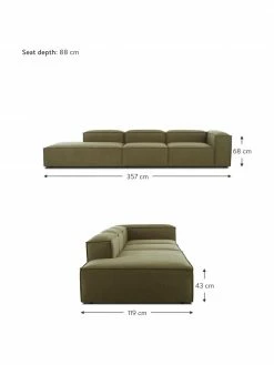 Westwing Collection Grand canapé méridienne modulaire vert Lennon, larg. 357 x prof. 119 cm, dossier à droite -furniture Soldes Grand canape meridienne modulaire vert Lennon 2