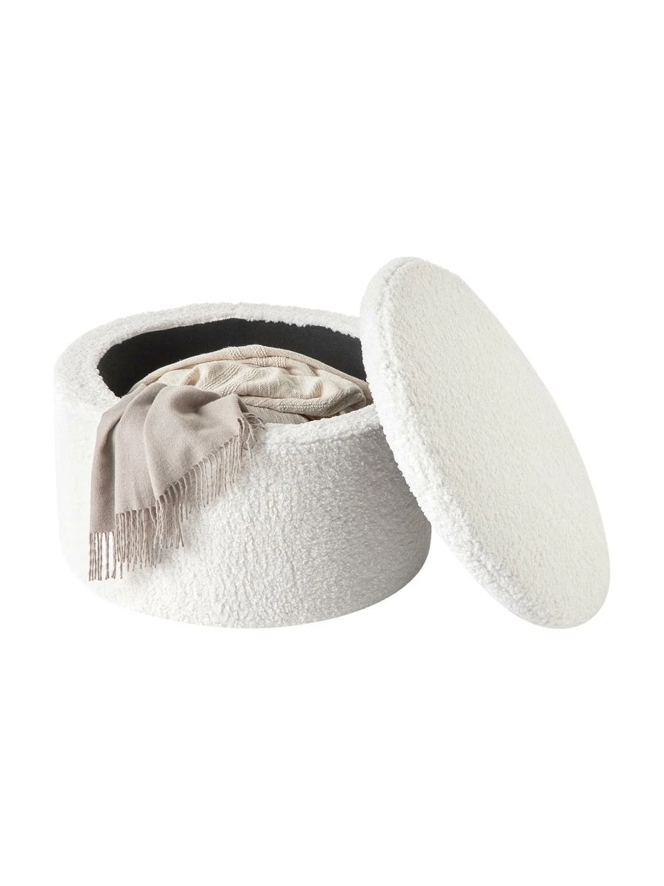 Westwing Collection Grand tabouret avec coffre tissu bouclé blanc Alida, Ø 70 x haut. 42 cm 2 Westwing Collection Grand tabouret avec coffre tissu bouclé blanc Alida, Ø 70 x haut. 42 cm – Image 2