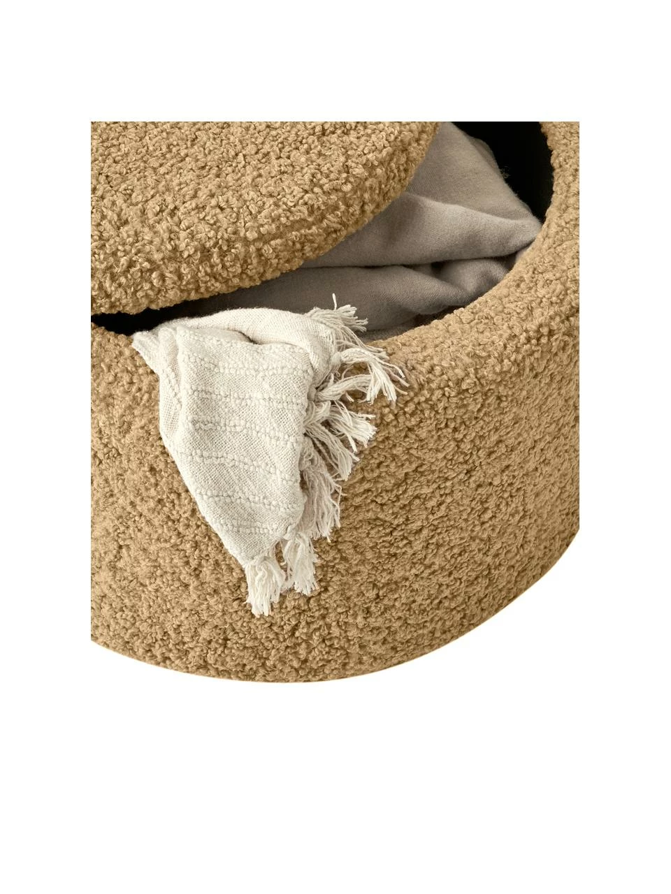 Westwing Collection Grand tabouret avec coffre tissu bouclé brun Alida, Ø 70 x haut. 42 cm 4 Westwing Collection Grand tabouret avec coffre tissu bouclé brun Alida, Ø 70 x haut. 42 cm – Image 4