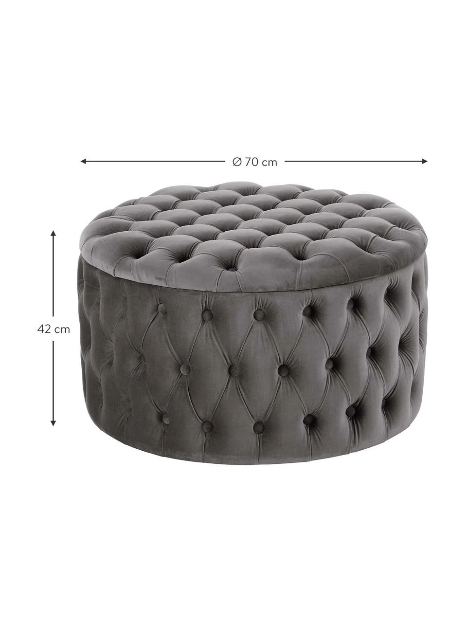 Westwing Collection Grand tabouret rond velours gris foncé avec rangement Chiara, Ø 70 x haut. 42 cm 4 Westwing Collection Grand tabouret rond velours gris foncé avec rangement Chiara, Ø 70 x haut. 42 cm – Image 4