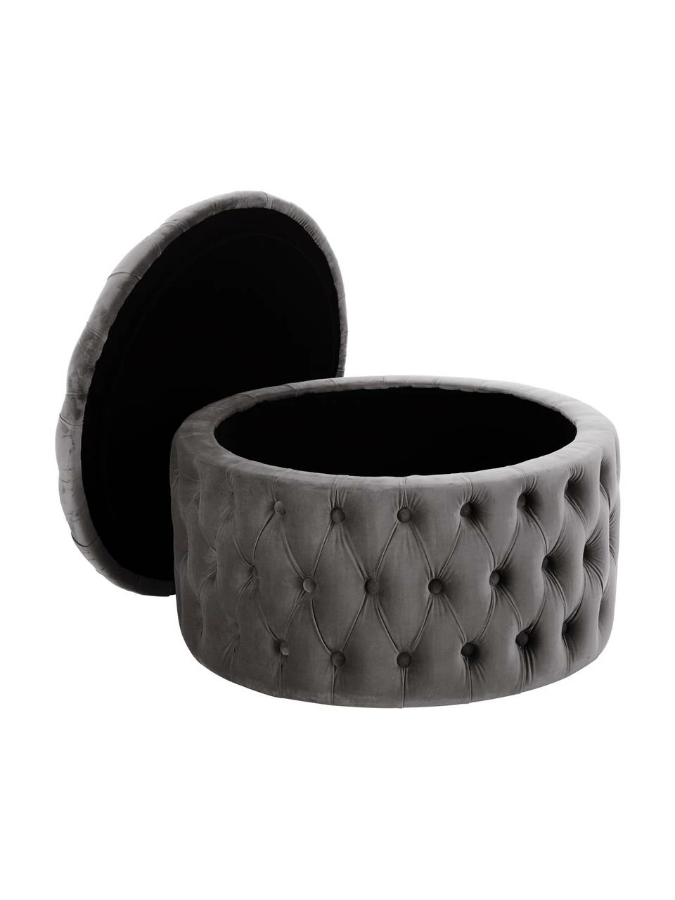 Westwing Collection Grand tabouret rond velours gris foncé avec rangement Chiara, Ø 70 x haut. 42 cm 5 Westwing Collection Grand tabouret rond velours gris foncé avec rangement Chiara, Ø 70 x haut. 42 cm – Image 5