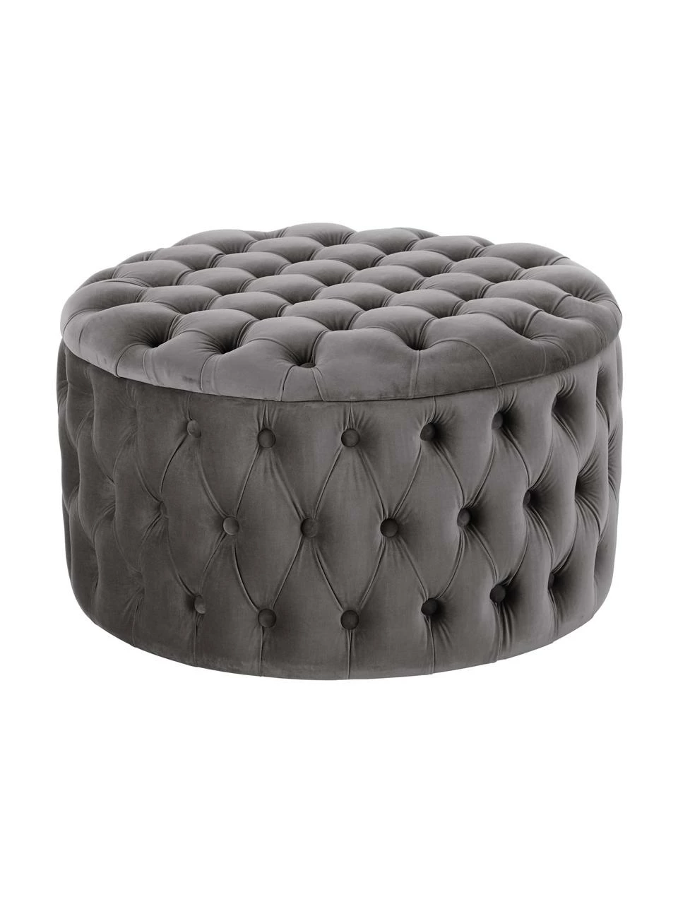 Westwing Collection Grand tabouret rond velours gris foncé avec rangement Chiara, Ø 70 x haut. 42 cm 1 Westwing Collection Grand tabouret rond velours gris foncé avec rangement Chiara, Ø 70 x haut. 42 cm