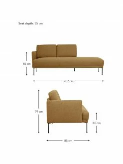 Westwing Collection Méridienne jaune ocre pieds en métal Fluente, larg. 202 x haut. 79 cm, dossier à gauche -furniture Soldes Meridienne jaune ocre pieds en metal Fluente 4