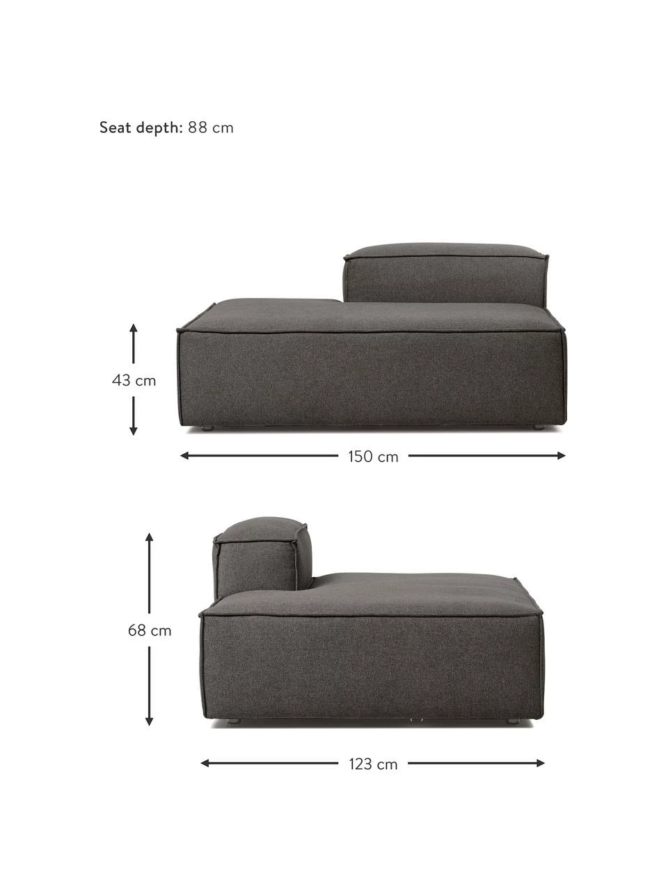 Westwing Collection Méridienne modulable anthracite Lennon, larg. 150 x haut. 68 cm, dossier à droite 2 Westwing Collection Méridienne modulable anthracite Lennon, larg. 150 x haut. 68 cm, dossier à droite – Image 2