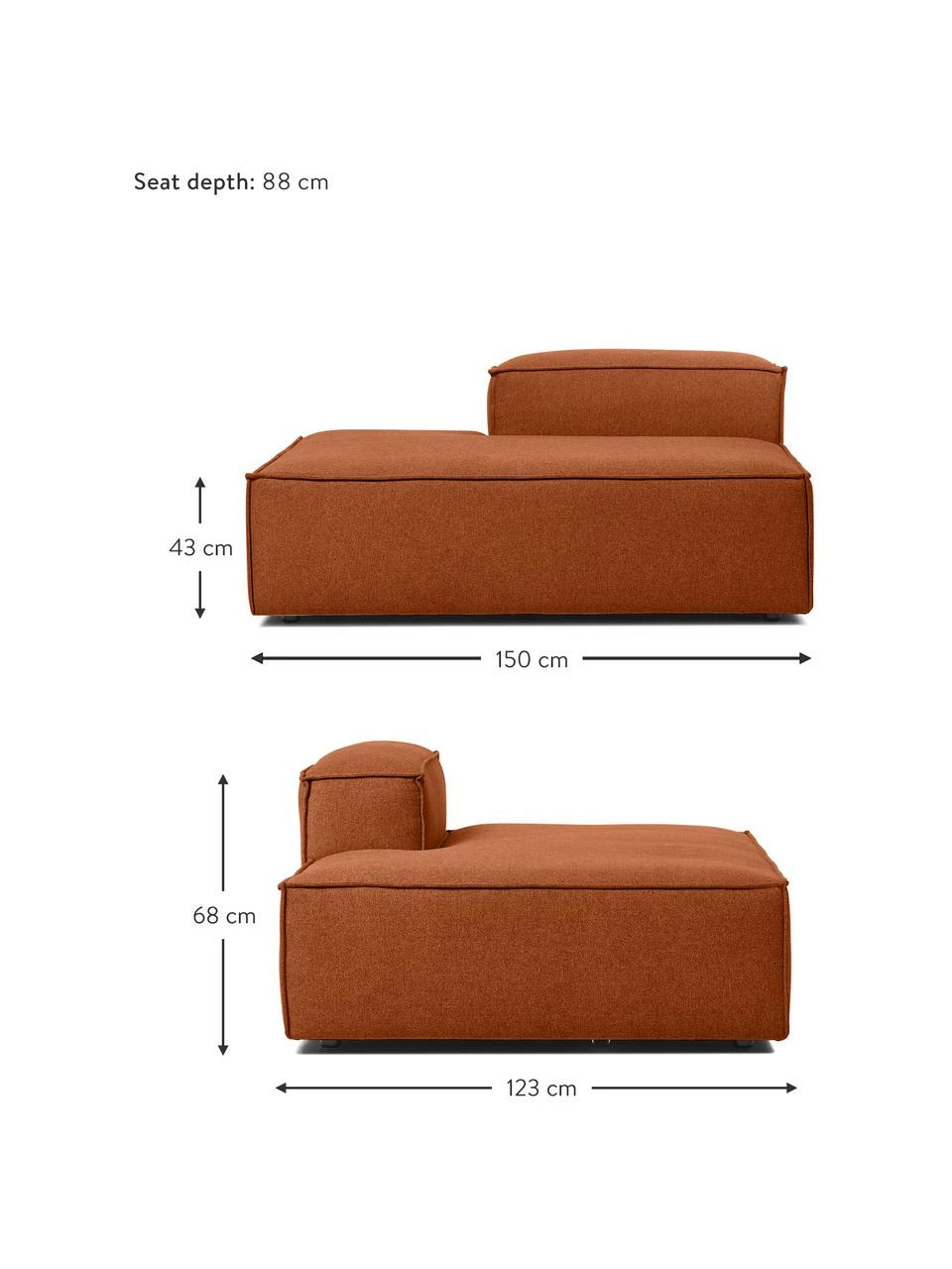 Westwing Collection Méridienne modulable terracotta Lennon, larg. 150 x haut. 68 cm, dossier à droite 4 Westwing Collection Méridienne modulable terracotta Lennon, larg. 150 x haut. 68 cm, dossier à droite – Image 4
