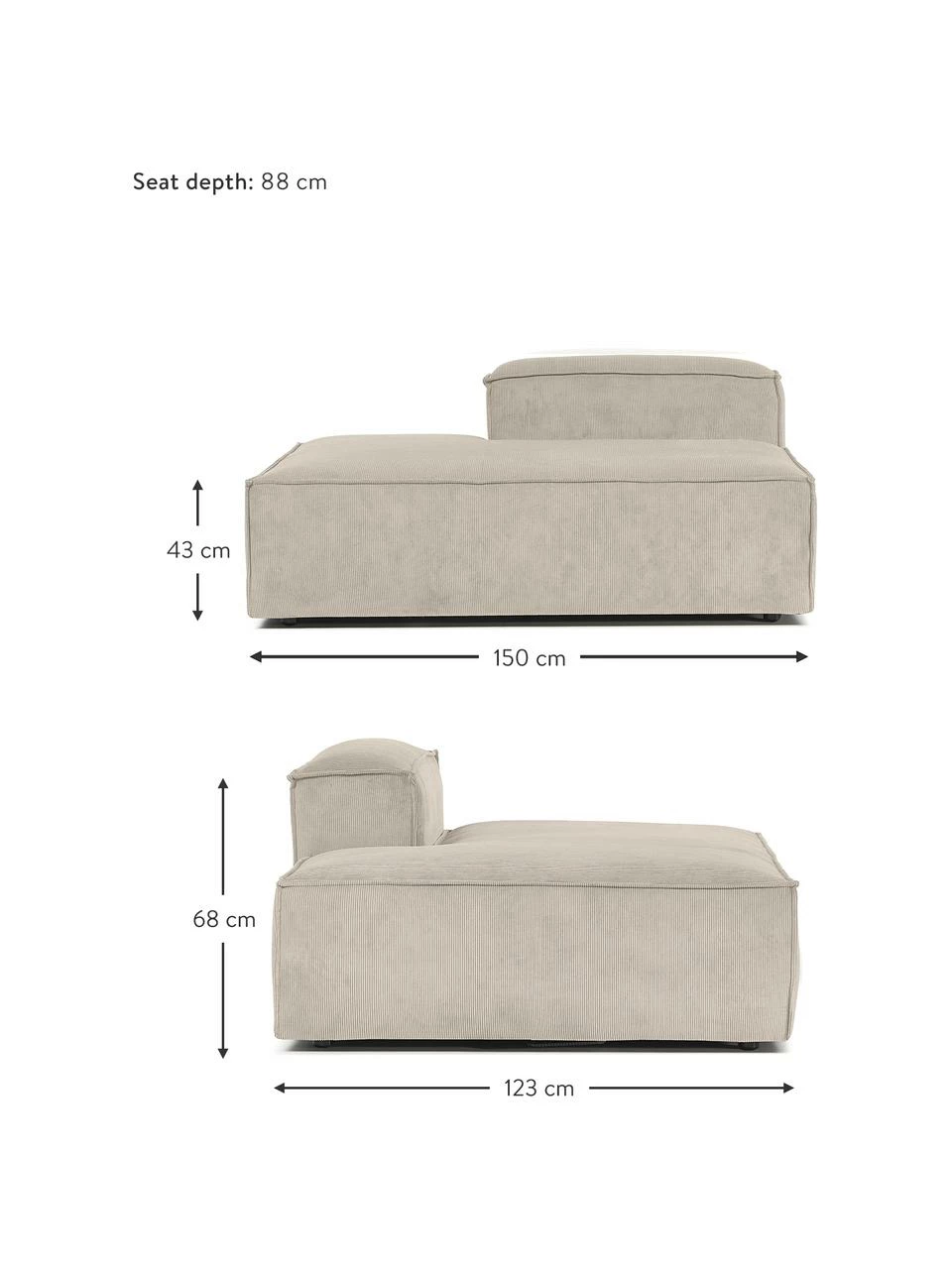 Westwing Collection Méridienne modulable velours côtelé beige Lennon, larg. 150 x haut. 68 cm, dossier à droite 4 Westwing Collection Méridienne modulable velours côtelé beige Lennon, larg. 150 x haut. 68 cm, dossier à droite – Image 4