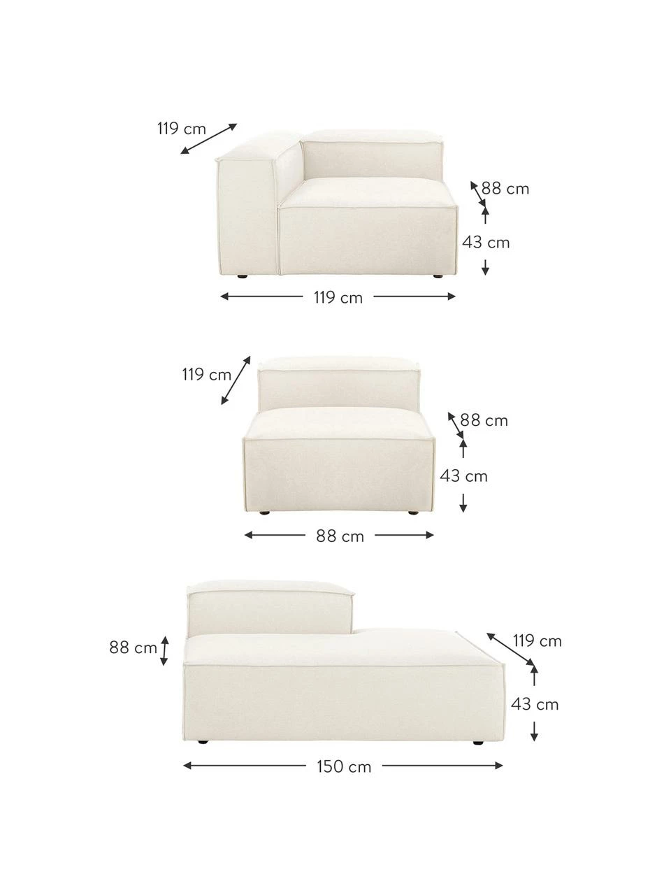 Westwing Collection Méridienne modulaire XL beige Lennon, larg. 357 x prof. 119 cm, dossier à gauche 5 Westwing Collection Méridienne modulaire XL beige Lennon, larg. 357 x prof. 119 cm, dossier à gauche – Image 5
