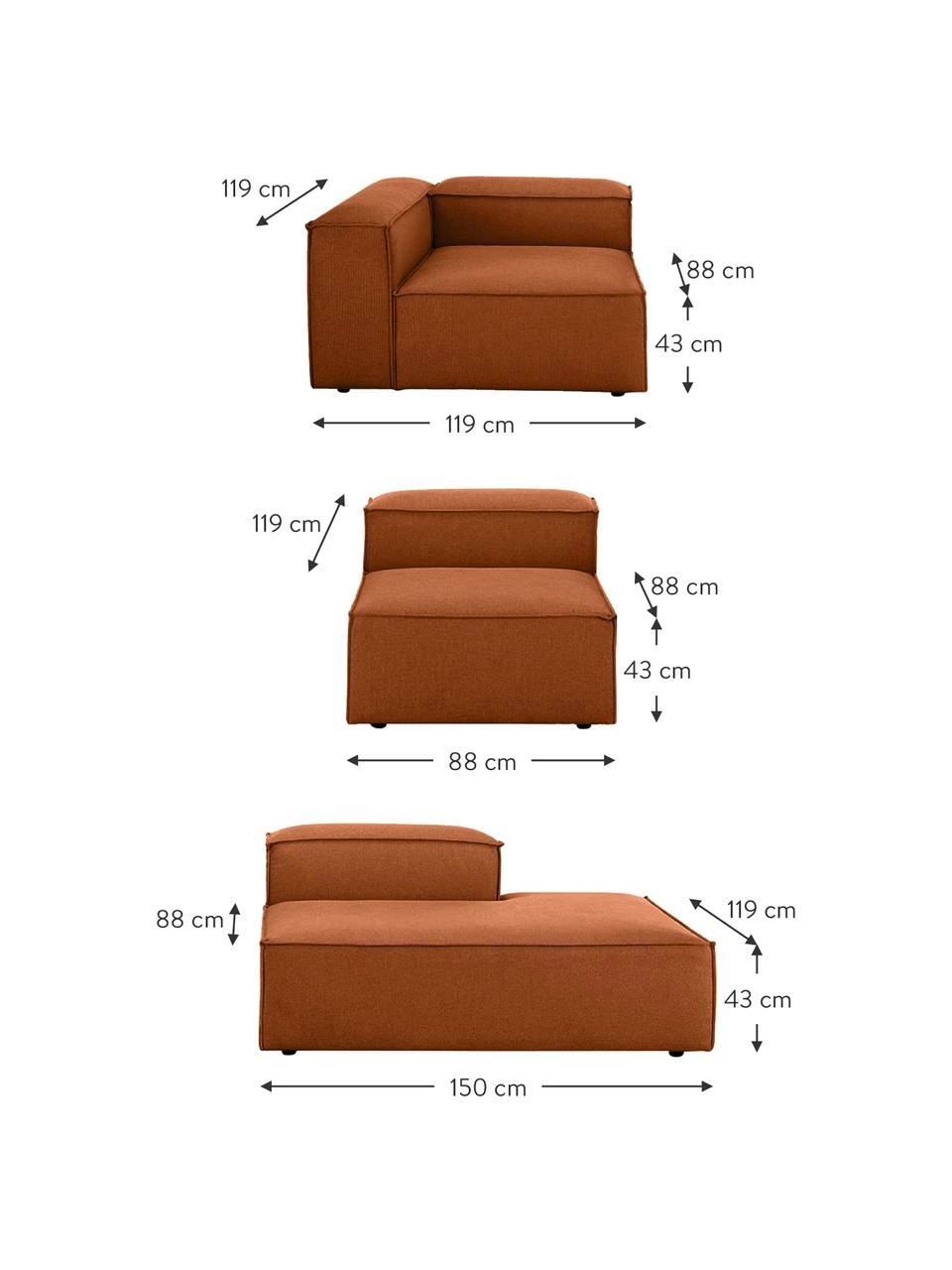 Westwing Collection Méridienne modulaire XL terracotta Lennon, larg. 357 x prof. 119 cm, dossier à gauche 4 Westwing Collection Méridienne modulaire XL terracotta Lennon, larg. 357 x prof. 119 cm, dossier à gauche – Image 4