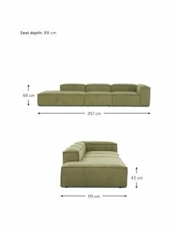 Westwing Collection Méridienne modulaire XL velours côtelé vert Lennon, larg. 357 x prof. 119 cm, dossier à droite 9 Westwing Collection Méridienne modulaire XL velours côtelé vert Lennon, larg. 357 x prof. 119 cm, dossier à droite -furniture Soldes Meridienne modulaire XL velours cotele vert Lennon 3