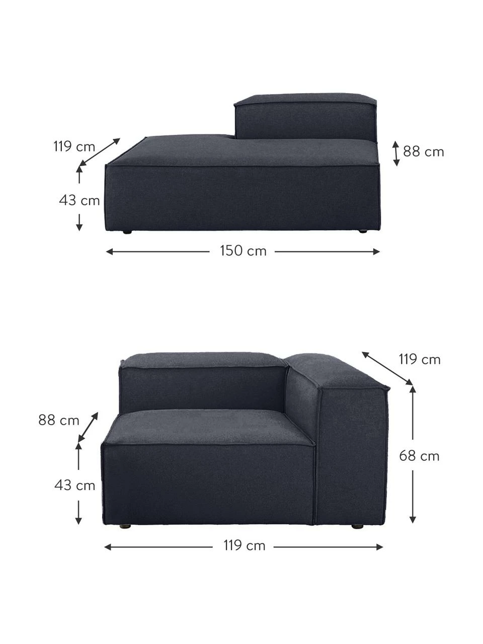 Westwing Collection Méridienne modulaire bleue Lennon, larg. 269 x prof. 119 cm, dossier à droite 6 Westwing Collection Méridienne modulaire bleue Lennon, larg. 269 x prof. 119 cm, dossier à droite – Image 6