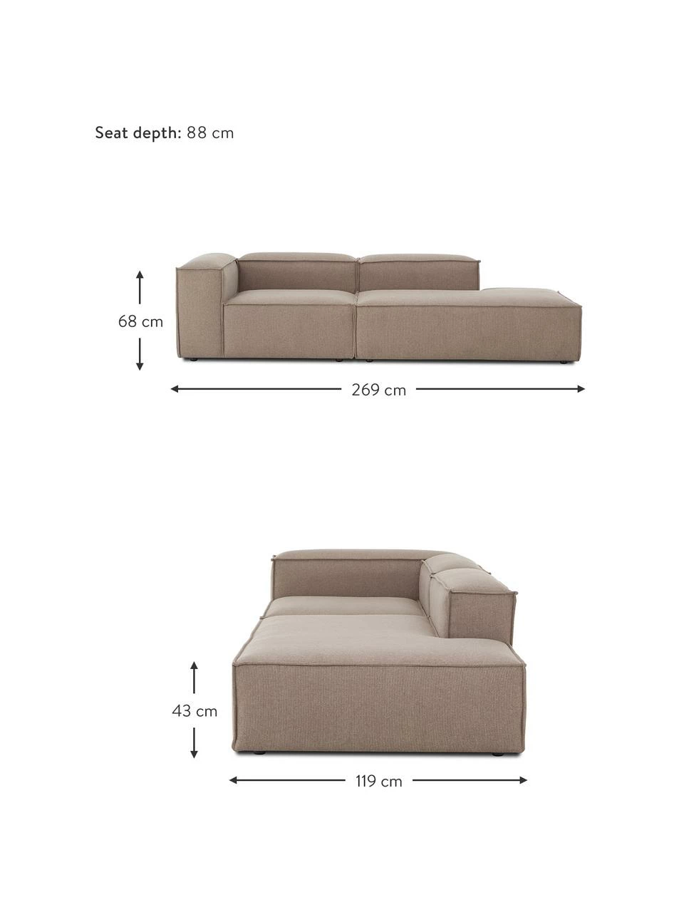 Westwing Collection Méridienne modulaire tissu brun Lennon, larg. 269 x prof. 119 cm, dossier à gauche 4 Westwing Collection Méridienne modulaire tissu brun Lennon, larg. 269 x prof. 119 cm, dossier à gauche – Image 4