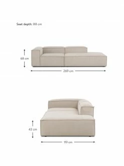 Westwing Collection Méridienne modulaire velours côtelé beige Lennon, larg. 269 x prof. 119 cm, dossier à gauche -furniture Soldes Meridienne modulaire velours cotele beige Lennon 3