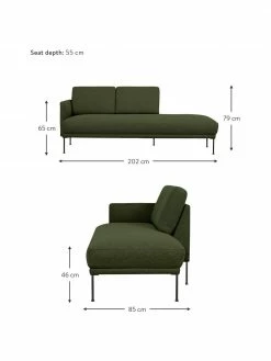 Westwing Collection Méridienne tissu vert foncé pieds en métal Fluente, larg. 202 x prof. 85 cm, dossier à gauche -furniture Soldes Meridienne tissu vert fonce pieds en metal Fluente 3